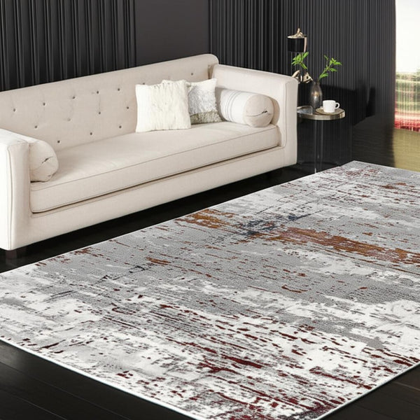 HomeRoots 4' Modern Abstract Gray and Brown Scraped Area Rug - Plush, Stain-Resistant, Vintage Design for Comfort 5' X 8' 391801