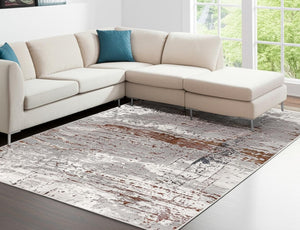HomeRoots 4' Modern Abstract Gray and Brown Scraped Area Rug - Plush, Stain-Resistant, Vintage Design for Comfort 7' X 10' 391802