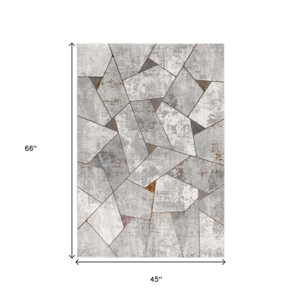 HomeRoots 4' Grey Geometric Area Rug - Contemporary Design for Modern Spaces, Durable & Easy to Clean 4' X 6' 391818
