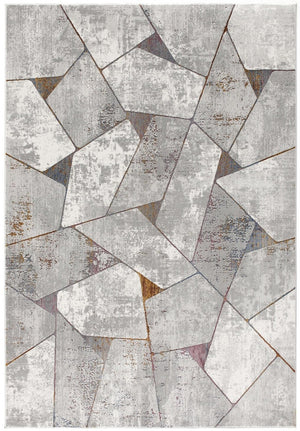 HomeRoots 4' Grey Geometric Area Rug - Contemporary Design for Modern Spaces, Durable & Easy to Clean 5' X 8' 391819