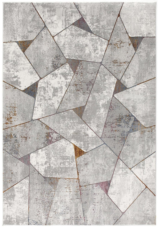 HomeRoots 4' Grey Geometric Area Rug - Contemporary Design for Modern Spaces, Durable & Easy to Clean 5' X 8' 391819