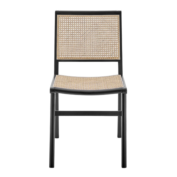 EuroStyle Joelle Side Chair in Matte Black Beech Wooden Frames with Natural Cane Seat & Back - Set of 1