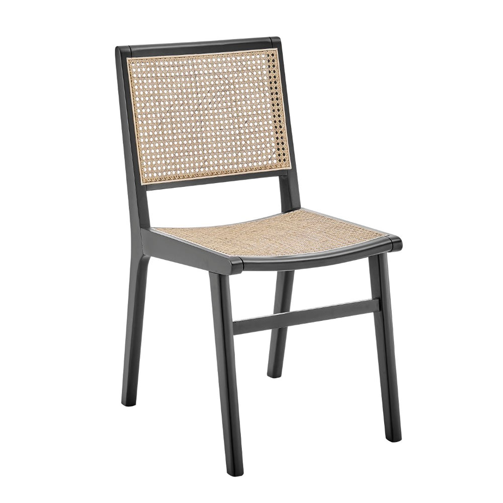 EuroStyle Joelle Side Chair in Matte Black Beech Wooden Frames with Natural Cane Seat & Back - Set of 1