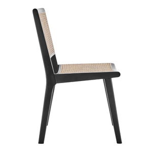 EuroStyle Joelle Side Chair in Matte Black Beech Wooden Frames with Natural Cane Seat & Back - Set of 1