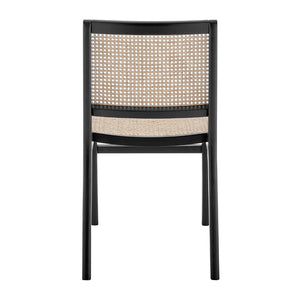 EuroStyle Joelle Side Chair in Matte Black Beech Wooden Frames with Natural Cane Seat & Back - Set of 1