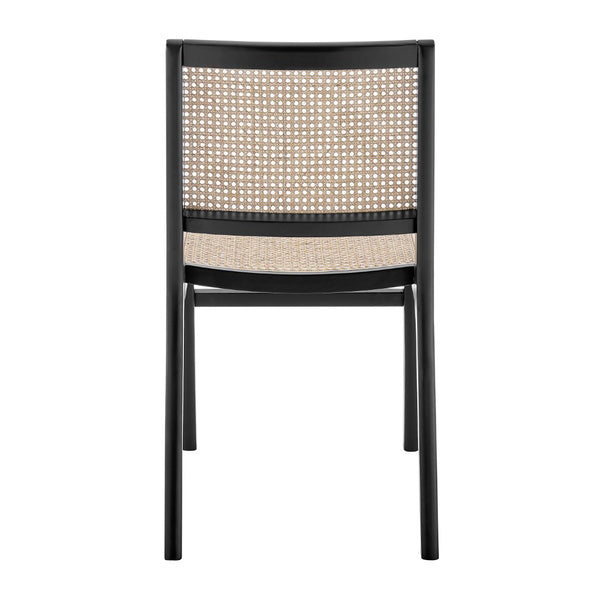 EuroStyle Joelle Side Chair in Matte Black Beech Wooden Frames with Natural Cane Seat & Back - Set of 1