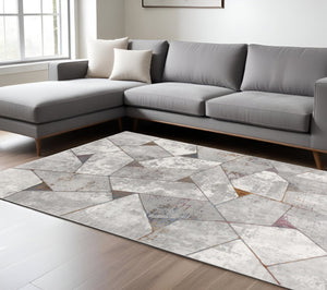 HomeRoots 4' Grey Geometric Area Rug - Contemporary Design for Modern Spaces, Durable & Easy to Clean 7' X 10' 391820