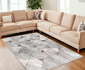 Homeroots 7' X 10' Grey Geometric Area Rug  Polyester 391820