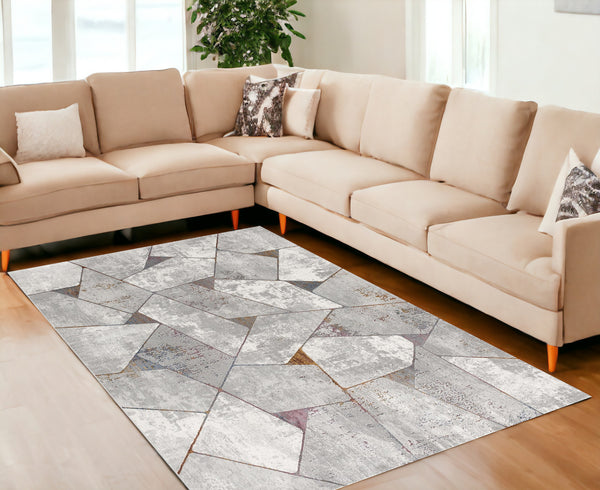 Homeroots 7' X 10' Grey Geometric Area Rug  Polyester 391820