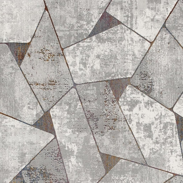 HomeRoots 4' Grey Geometric Area Rug - Contemporary Design for Modern Spaces, Durable & Easy to Clean 7' X 10' 391820