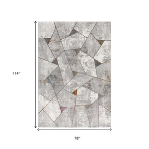 HomeRoots 4' Grey Geometric Area Rug - Contemporary Design for Modern Spaces, Durable & Easy to Clean 7' X 10' 391820