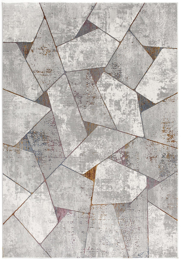 Homeroots 7' X 10' Grey Geometric Area Rug  Polyester 391820