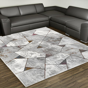 HomeRoots 4' Grey Geometric Area Rug - Contemporary Design for Modern Spaces, Durable & Easy to Clean 8' X 11' 391821