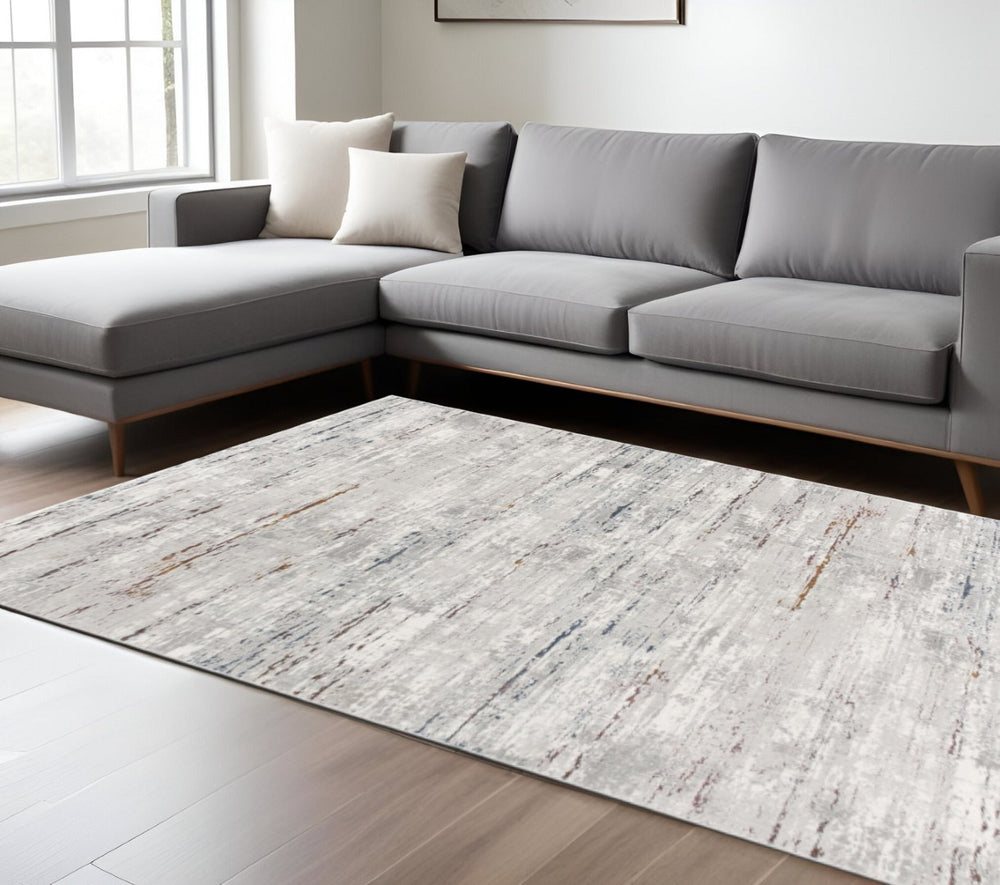 HomeRoots 4' Grey Abstract Area Rug - Modern Elegance for Cozy Spaces, Durable Construction & Easy Maintenance 7' X 10' 391824