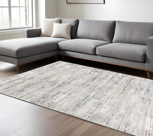 HomeRoots 4' Grey Abstract Area Rug - Modern Elegance for Cozy Spaces, Durable Construction & Easy Maintenance 7' X 10' 391824