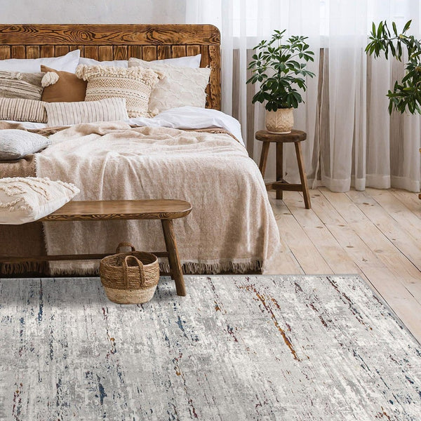 HomeRoots 4' Grey Abstract Area Rug - Modern Elegance for Cozy Spaces, Durable Construction & Easy Maintenance 7' X 10' 391824