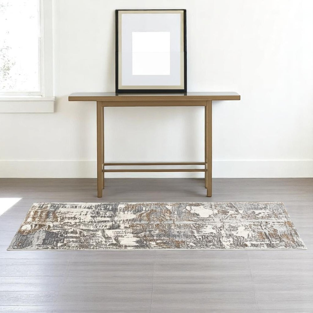 HomeRoots 4' Beige and Gray Distressed Area Rug - Luxurious High-Pile Design for Comfort in Any Room Decor 4' X 6' 391826