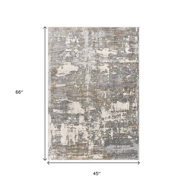 HomeRoots 4' Beige and Gray Distressed Area Rug - Luxurious High-Pile Design for Comfort in Any Room Decor 4' X 6' 391826