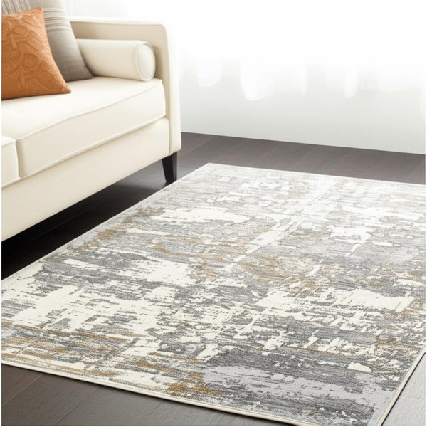 HomeRoots 4' Beige and Gray Distressed Area Rug - Luxurious High-Pile Design for Comfort in Any Room Decor 5' X 8' 391827