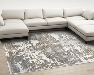 HomeRoots 4' Beige and Gray Distressed Area Rug - Luxurious High-Pile Design for Comfort in Any Room Decor 7' X 10' 391828