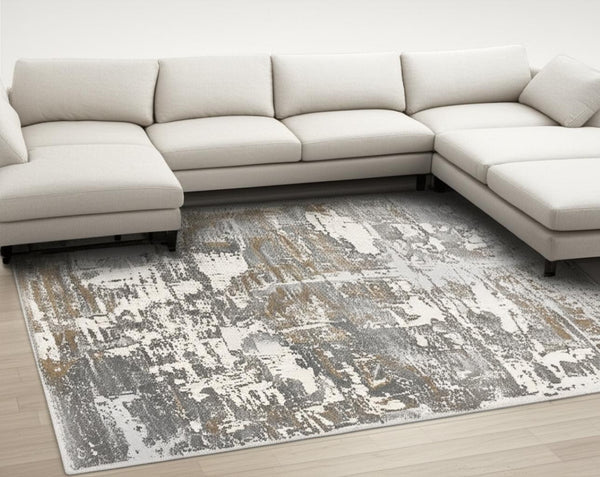 HomeRoots 4' Beige and Gray Distressed Area Rug - Luxurious High-Pile Design for Comfort in Any Room Decor 7' X 10' 391828