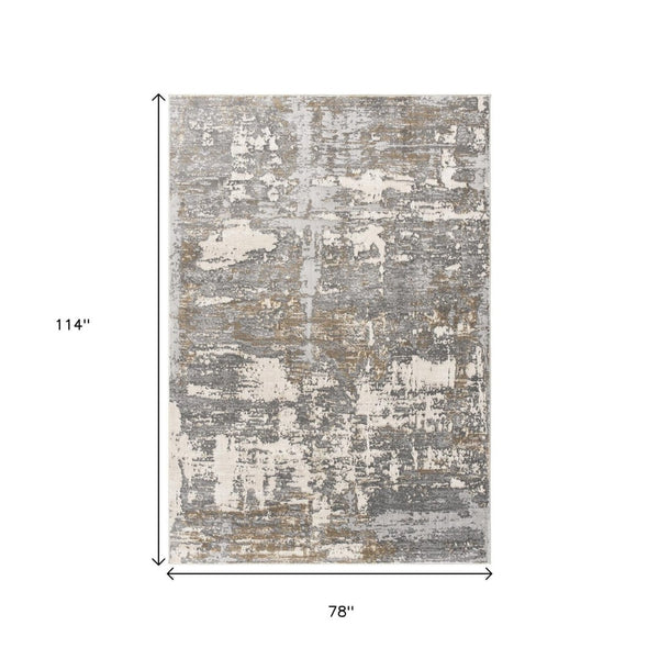 HomeRoots 4' Beige and Gray Distressed Area Rug - Luxurious High-Pile Design for Comfort in Any Room Decor 7' X 10' 391828