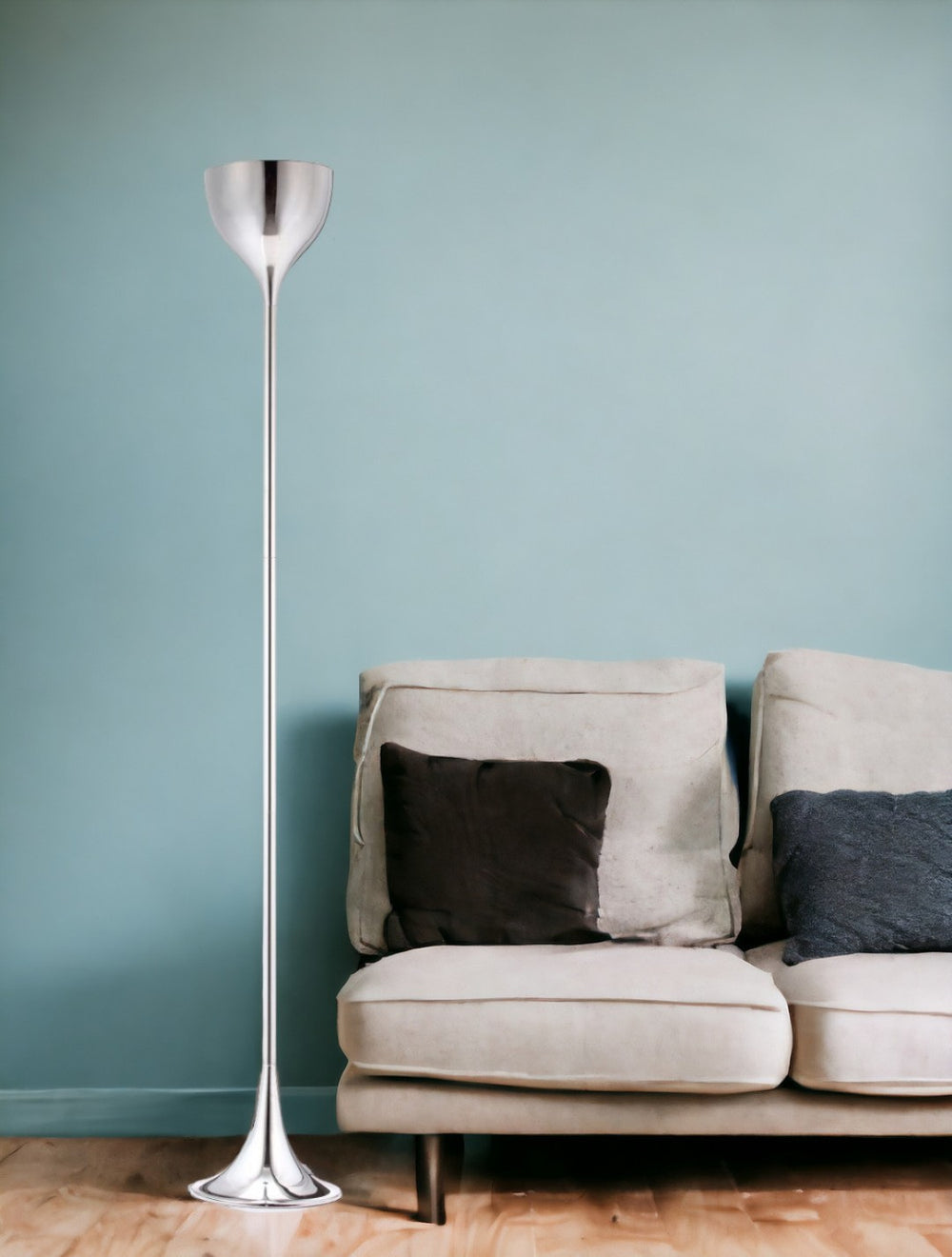 HomeRoots 67" Modern Steel Floor Lamp with Sleek Silver Bell Shade - Compact Design for Stylish Spaces 391832
