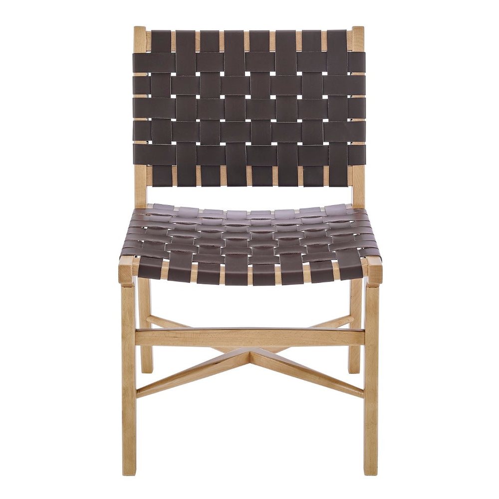 EuroStyle Evangeline Side Chair in Natural Beech Wooden Frames with Brown woven PU Seat & Back - Set of 1