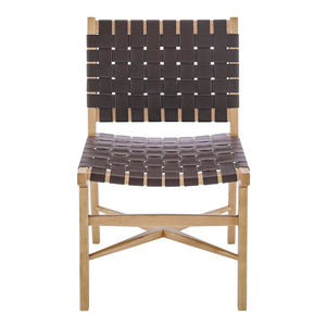 EuroStyle Evangeline Side Chair in Natural Beech Wooden Frames with Brown woven PU Seat & Back - Set of 1