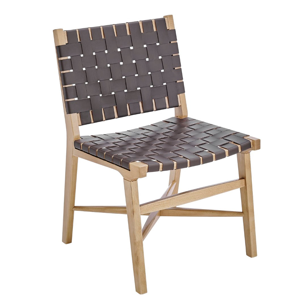 EuroStyle Evangeline Side Chair in Natural Beech Wooden Frames with Brown woven PU Seat & Back - Set of 1