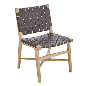 EuroStyle Evangeline Side Chair in Natural Beech Wooden Frames with Brown woven PU Seat & Back - Set of 1