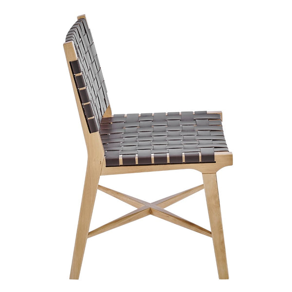 EuroStyle Evangeline Side Chair in Natural Beech Wooden Frames with Brown woven PU Seat & Back - Set of 1