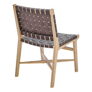 EuroStyle Evangeline Side Chair in Natural Beech Wooden Frames with Brown woven PU Seat & Back - Set of 1