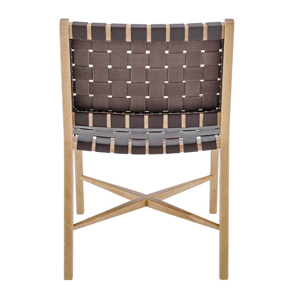 EuroStyle Evangeline Side Chair in Natural Beech Wooden Frames with Brown woven PU Seat & Back - Set of 1