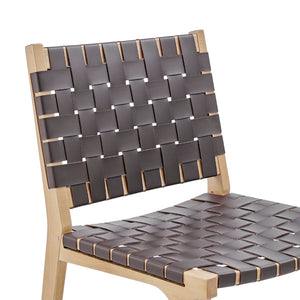 EuroStyle Evangeline Side Chair in Natural Beech Wooden Frames with Brown woven PU Seat & Back - Set of 1