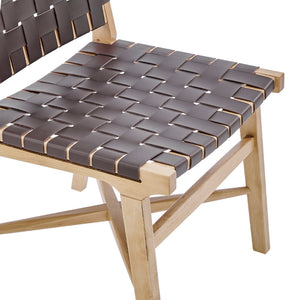 EuroStyle Evangeline Side Chair in Natural Beech Wooden Frames with Brown woven PU Seat & Back - Set of 1