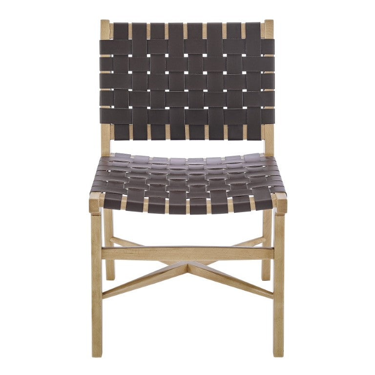 EuroStyle Evangeline Solid Beech Dining Chair with Woven Regenerated Leather Seat for Home or Office 39184-NAT