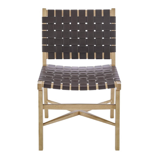 EuroStyle Evangeline Solid Beech Dining Chair with Woven Regenerated Leather Seat for Home or Office 39184-NAT