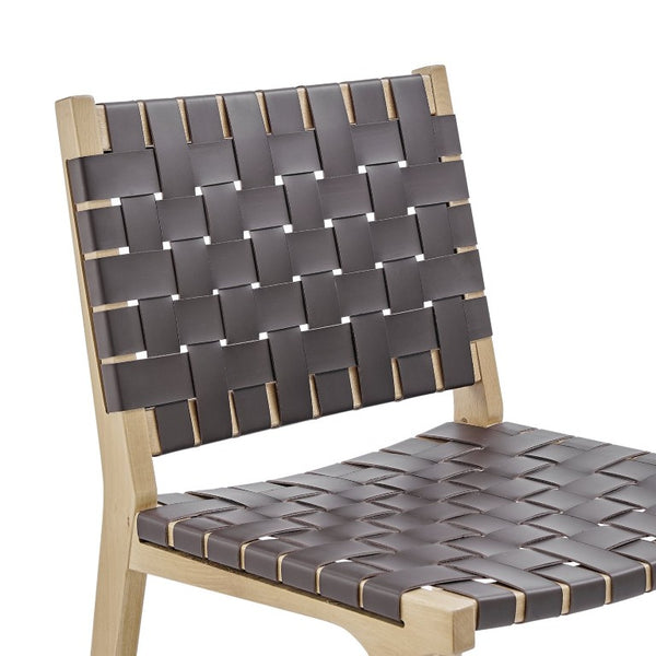 EuroStyle Evangeline Solid Beech Dining Chair with Woven Regenerated Leather Seat for Home or Office 39184-NAT
