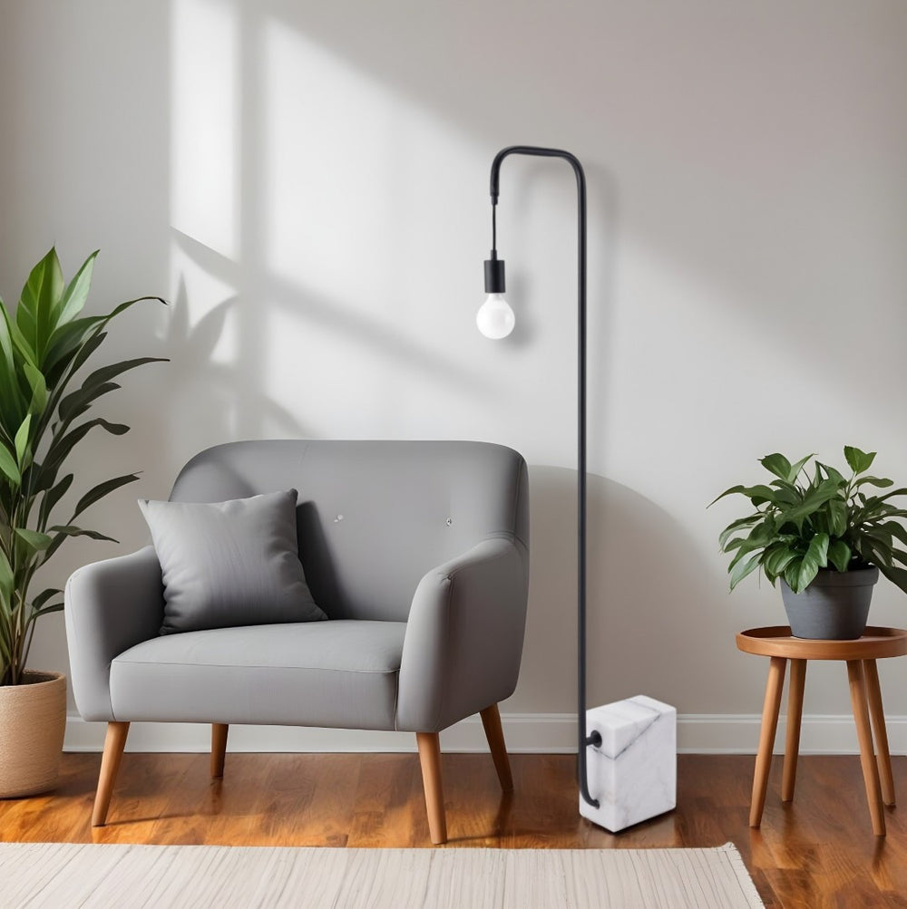 HomeRoots 59" Elegant Black and White Marble LED Floor Lamp with Steel Base - Dimmable Ambiance Light 391850