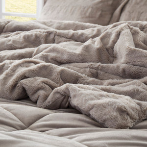 JLA Home Madison Park - Back Plush Reversible Long Fur Comforter Mini Set with Hypoallergenic Fill, OEKO‑TEX Certified Luxury Gray MP10-8542