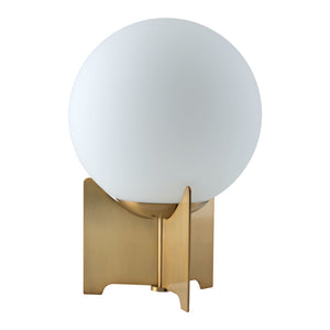 Homeroots 37" Brass Metal Bedside Table Lamp With Off White Globe Shade   391853