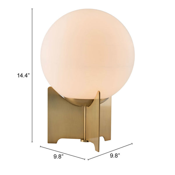 Homeroots 37" Brass Metal Bedside Table Lamp With Off White Globe Shade   391853
