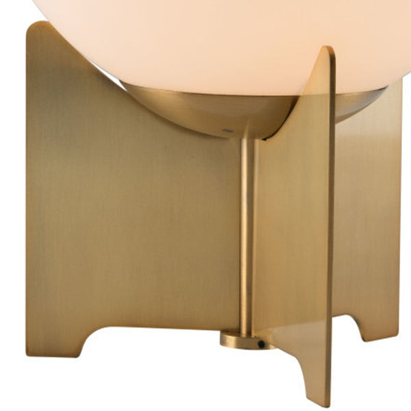 Homeroots 37" Brass Metal Bedside Table Lamp With Off White Globe Shade   391853