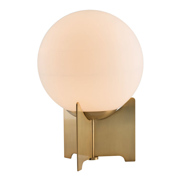 Homeroots 37" Brass Metal Bedside Table Lamp With Off White Globe Shade   391853