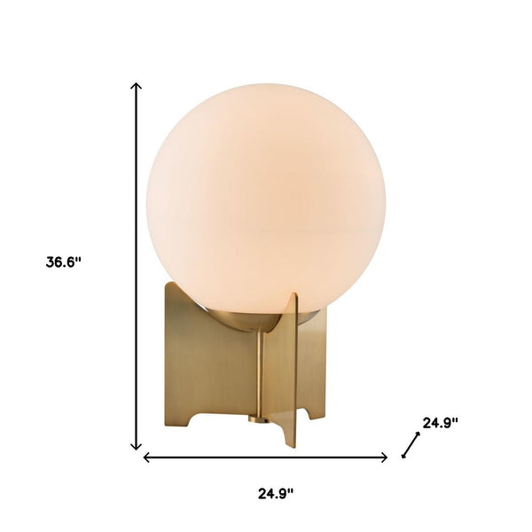 Homeroots 37" Brass Metal Bedside Table Lamp With Off White Globe Shade   391853