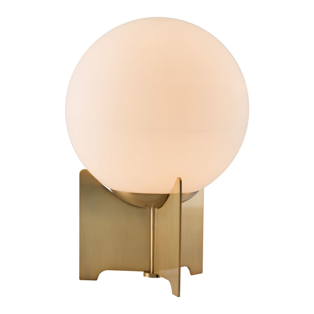 Homeroots 37" Brass Metal Bedside Table Lamp With Off White Globe Shade   391853