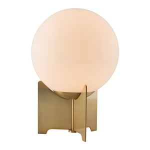Homeroots 37" Brass Metal Bedside Table Lamp With Off White Globe Shade   391853