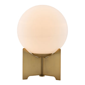 Homeroots 37" Brass Metal Bedside Table Lamp With Off White Globe Shade   391853