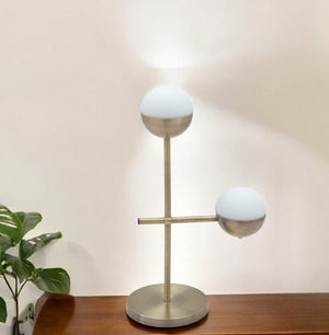 HomeRoots 69" Elegant Brass Bedside Table Lamp with Off-White Globe Shade for Stylish Ambient Lighting 391854